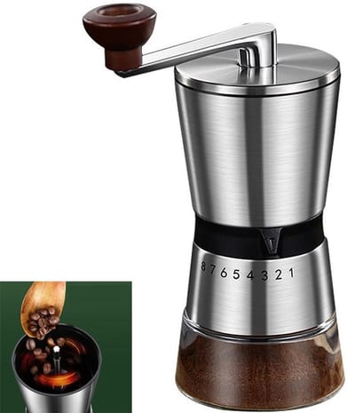 LISM-Handmatige koffiemolen met 8 fijnmaalstanden en een keramische maalkern van 36 mm, geschikt voor filterkoffie, espresso, French press en Turkse koffie.