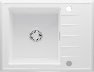 CECIPA Max Spoelbak Keuken 60x46CM - Keramische Spoelbak Wit - Wasbak Keuken - Spoelbakken Keuken Met Kraangat - Met Planchet en Sifon