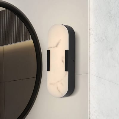 Searchlight LED badkamer wandlamp Opaline, hoogte 35 cm, zwart, metaal/hars