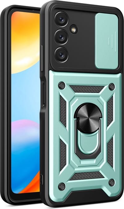 Coverup Hoesje - Geschikt voor Samsung Galaxy A14 Hoesje - Coverup Armor Ring Kickstand Back Cover met Camera Shield - Mintgroen