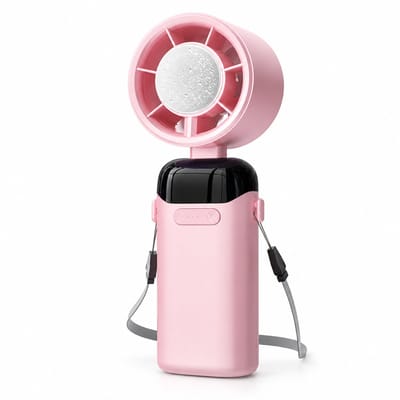 Turbo Handventilator - Mini Ventilator met 199 Standen - 3000 mAh USB-C Oplaadbare Draagbare Ventilator met LED Display - Kleine USB Ventilator met Halskoord & Telefoonhouder - Perfect voor Reizen, Kantoor en Warm Weer - Kersenbloesemroze