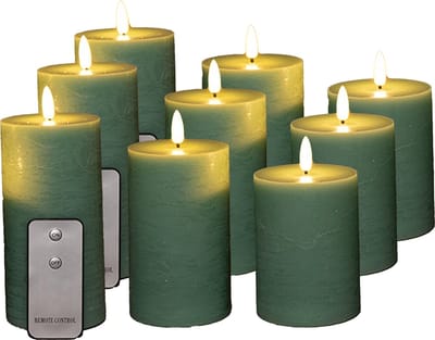 Anna's Collection LED Stompkaarsen met afstandsbediening - 9x - jade groen - 10/12.5/15 cm