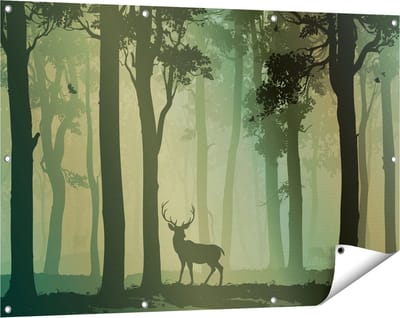 Gards Tuinposter Hert in het Bos - Silhouet - 120x80 cm - Tuindoek - Tuindecoratie - Wanddecoratie buiten - Tuinschilderij