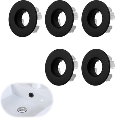 Set van 5 ronde overstroompluggen, vervangende afvoerbedekking voor wastafel met koper, ideaal voor badkamer en keuken