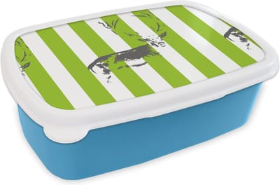 Broodtrommel Blauw - Lunchbox - Brooddoos - Patroon - Hert - Strepen - 18x12x6 cm - Kinderen - Jongen