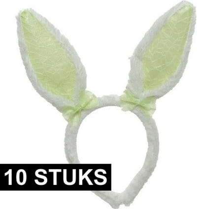10x Wit/groene konijn/haas oren verkleed diademen voor kids/volwassenen - Verkleedaccessoires - Feestartikelen
