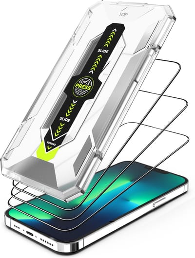 Screenprotector geschikt voor iPhone 14 Plus / 13 Pro Max - 3x Volledig Dekkende Full Gehard Glas Tempered Glass Screen Protector + One-Step Montage Frame