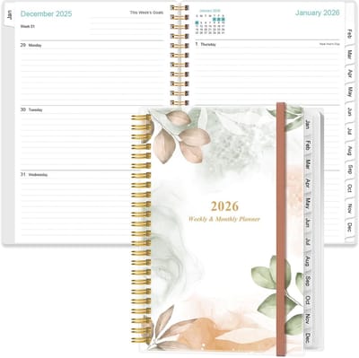 Agenda 2026 - Weekplanner Maandplanner - Plannen Organiseren - Spiraalbinding Flexibele Omslag - A5 163 x 216 cm - Rozenblad