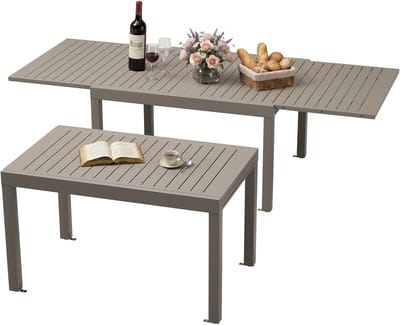 Devoko Tuintafel van aluminium - uitschuifbare - verstelbare tafelpoten - 130/260 x 80 cm - 6-10 personen - 200KG - antiroest, waterdicht, krasbestendig, lichtgewicht en gemakkelijk mee te nemen - uittrektafel voor tuin-terras -Bruin