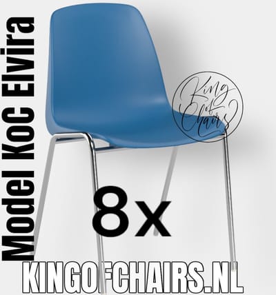 King of Chairs -set van 8- model KoC Elvira hemelsblauw met verchroomd onderstel. Kantinestoel stapelstoel kuipstoel vergaderstoel tuinstoel kantine stapel stoel kantinestoelen stapelstoelen kuipstoelen arenastoel Helene schoolstoel bezoekersstoel