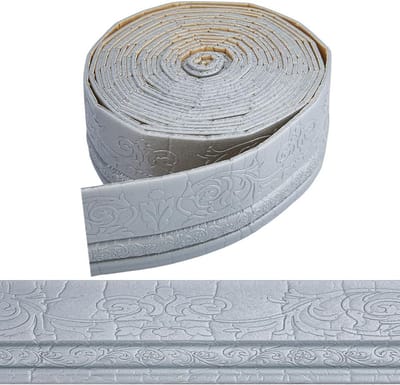 Lichtgrijs Zelfklevend Flexibel Schuim Behang Grens van 10 m - 3D Plint Trim voor Wand, Plafond en Spiegel in Kamers, Ideaal voor Hotel en DIY Decoratie