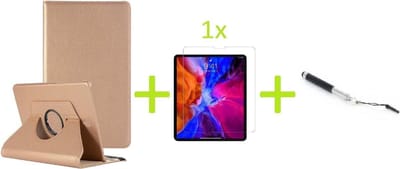 Book Cover Geschikt voor: Samsung Galaxy Tab A7 Lite Multi Stand Case - 360 Draaibaar Tablet hoesje - Tablethoes - Goud + 1x Screenprotector + Stylus