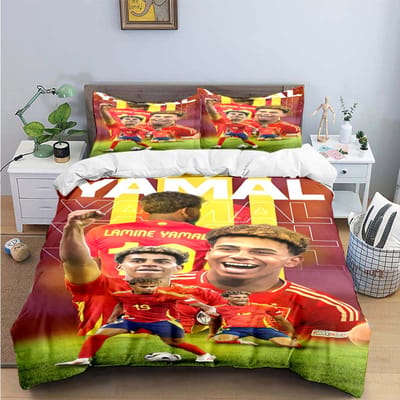 Spanje Voetbal Cenozoïsche Ster L-Lamine Y-Yamal Beddengoed Sets Bedbenodigdheden Set Dekbedovertrek Beddekbed Set Beddengoed Set Cadeau AU Single(140*210cm)3pcs
