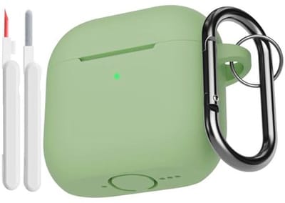Siliconen Beschermhoes met Reinigingsset voor AirPods 4e Generatie - Zachte en Schokabsorberende Hoes in Matcha Groen