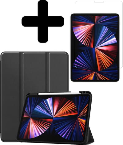 Hoes - Geschikt voor Apple iPad Pro (2021) - 11 inch - 3e generatie - Met Screenprotector - Trifold Bookcase - Hard Cover Case - Met Uitsparing Geschikt voor Apple Pencil - Hardcover Book - Tablet Hoesje - Zwart