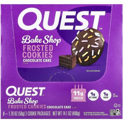 Quest Nutrition, Bake Shop Glazuurkoekjes, Chocoladetaart, 8 Pakjes, 50g (1,76 oz) Elk