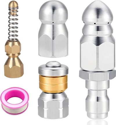 Riool sproeiers - Afvoer mondstuk - Pijpen reinigen - Rvs en messing - 4 stuks - Zilver goud