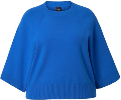 Ulla Popken - Dames - Trui kort ronde hals 3/4-mouwen - Pauwenblauw - Maat 46+