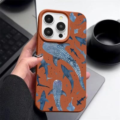 Walvishaai Telefoonhoesje Voor iPhone 17 16e 16 Pro Max 12 13 14 15 Pro Max 11 17 Air Schokbestendig Leertextuur Siliconen TPU Cover iPhone 15