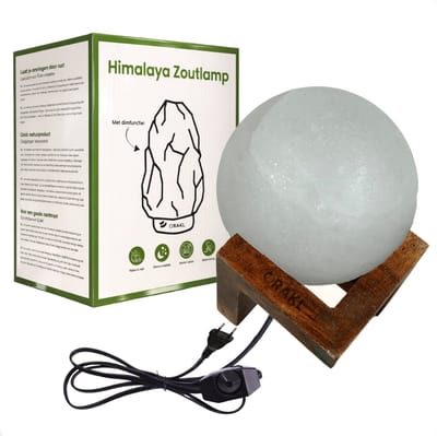 Luxe Dimbare Himalaya Zoutlamp Luna - 2-4 KG en ca. 17 cm - Nachtlamp - Maanlamp - Cadeauverpakking