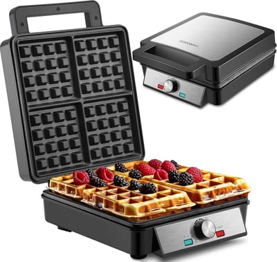 XXL 4-Delige Wafelijzer met 1200 Watt Vermogen, Elektrische Grill en Paninigrill