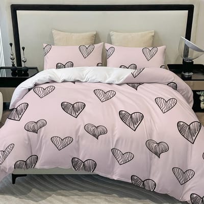 3-delige Beddengoedset met Ritssluiting Rood Hart Dekbedovertrek Queen Liefde Hart Patroon Wit Dekbedovertrek Set Schattige Print AU Double(180x210cm)