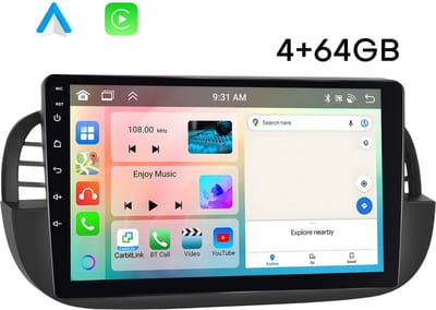 Boscer Autoradio - Geschikt voor Fiat 500 2007-2015 - Android 15 - Apple Carplay & Android Auto (Draadloos) - 4+64GB - 9 Inch HD IPS Touchscreen - GPS, WIFi, Bluetooth, USB, MP5 - Zwart - Achteruitrijcamera & Microfoon