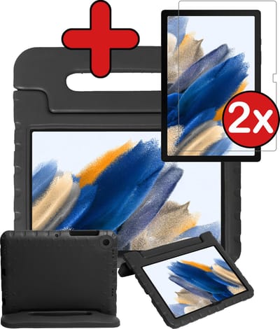 Hoesje - Geschikt voor Samsung Galaxy Tab A8 - Met 2x Screenprotector - Kinderhoes - Shockproof Bumper - Kidsproof Case - Tablethoes - Kinder Hoes Cover - Zwart