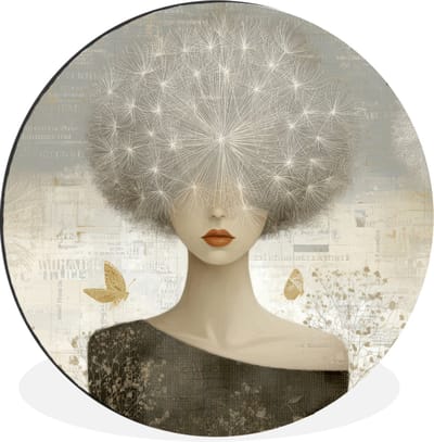 WallCircle - Wandcirkel - Muurcirkel - Pluis - Vrouw - Beige - Aluminium - Dibond - 30x30 cm - Binnen en Buiten
