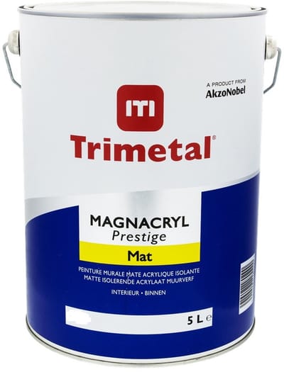 Trimetal Magnacryl Prestige Mat - Watergedragen isolerende matte muurverf voor binnen - Kleur RAL 9010 Pure White ( gebrokenwit ) - 5 L