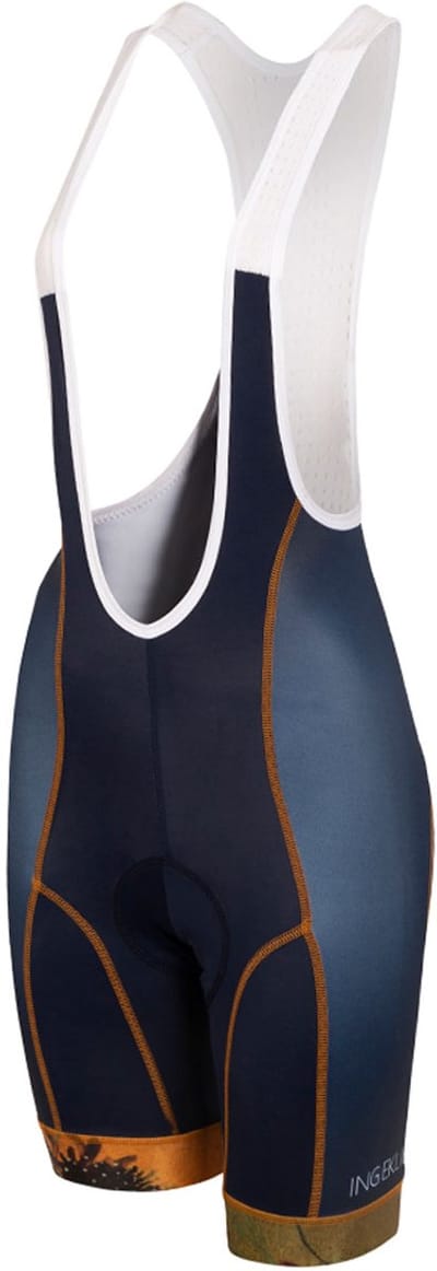 Blauwe fietsbroek dames met zeem en gele bloemenprint - Ingeklikt - 3XL (44-46)