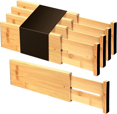 Namajunas - Ladeverdelers - Bamboe Ladeverdelers - ladeverdeler verstelbaar - 4 Stuks - Lade Organizer - Milieuvriendelijk - Duurzaam - voor Kleding - Met Veermechanisme - Geschikt voor Keuken, Badkamer, Slaapkamer, Bureau - 4 Stuks