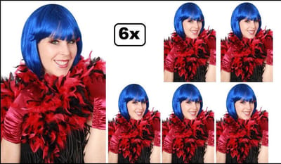 6x Boa zwart/rood 50 gram - Carnaval thema feest festival