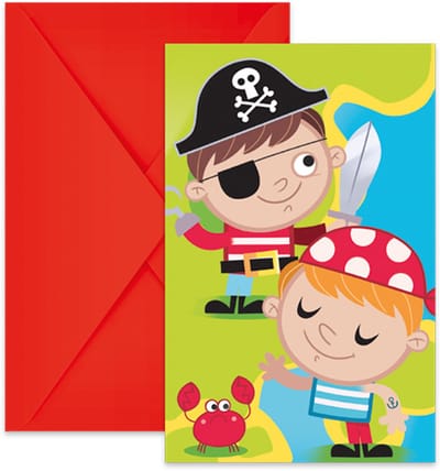 Vegaoo - 6 Piraten schatzoektocht uitnodigingen en enveloppen 14 x 9 cm voor verjaardag