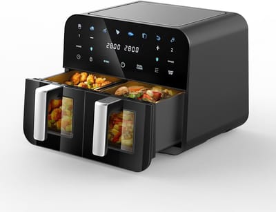 Heteluchtfriteuse 2 kamers - Dubbele Airfryer - Gezond Frituren - 9 Liter Capaciteit - 39x30x39 cm - Zwart