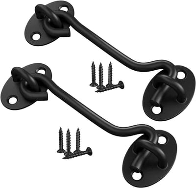 Deur- en raamwindhaak - Haak- en oogslot - 4 inch cabinehaak - RVS deurslothaak - 2 stuks 100 mm - Zwart - Deurgrendel - Voor binnendeurhaken - Geschikt voor buitentuinpoortgrendel