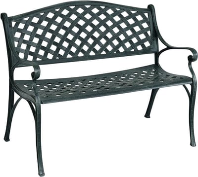 Tuinbank, gietijzer, ijzeren bank, belastbaar tot 210 kg, rustbank, tuinmeubelen, zitbank met stalen frame, metalen bank met rugleuningen, 102 x 62 x 83 cm