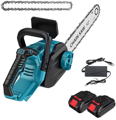 12V Accu Kettingzaag 12 Inch – 1200W Brushless Motor met LCD-display – Lichtgewicht Boomzaag voor Hout, Tuin & Brandhout – Incl. 2 Accu’s