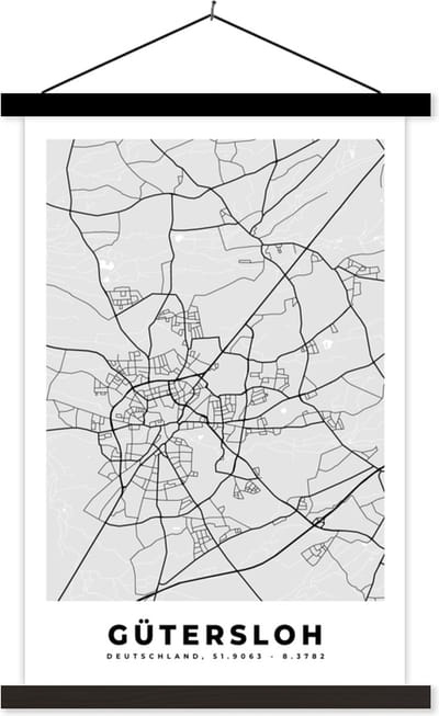 Posterhanger incl. Poster 40x60 cm - Schoolplaat - Duitsland - Plattegrond - Gütersloh - Kaart - Stadskaart - Textielposter - Zwarte latten - Stadskaart