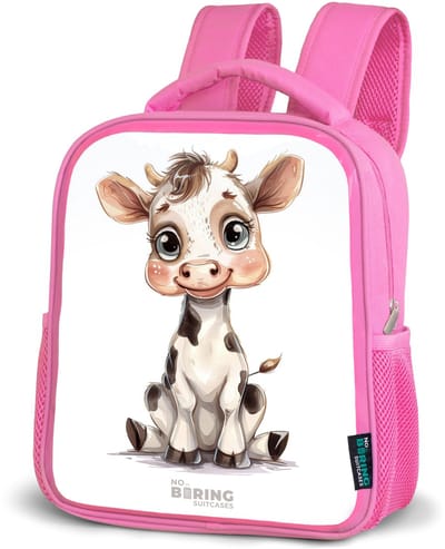 NoBoringSuitcases.com® - Rugzak roze - Schooltas meisjes - Baby koe - Kinder rugtas meisje - Boekentas kind - Kinderrugzak voor school - Schoolrugzak