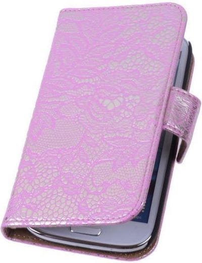 Roze Lace Design Booktype / Wallet / Case / Cover Hoes Samsung  Galaxy Core LTE G386F
