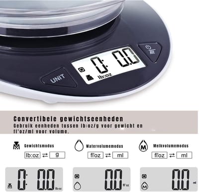 QORA® KeukenweegQORAaal digitaal met kom - KeukenweegQORAaal - KeukenweegQORAaal digitaal - Zwart - 24cm x 19cm x 6cm