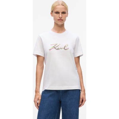 Karl Lagerfeld Signature Sequins T-shirt White Maat: L | Tops Outlet | Dames | Wit