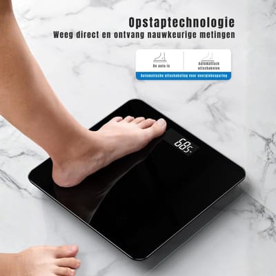 YOR® Weegschaal - Digitale Weegschaal - Digitale Weegschaal Personen - Zwart - 26cm x 26cm x 3cm; 790 g
