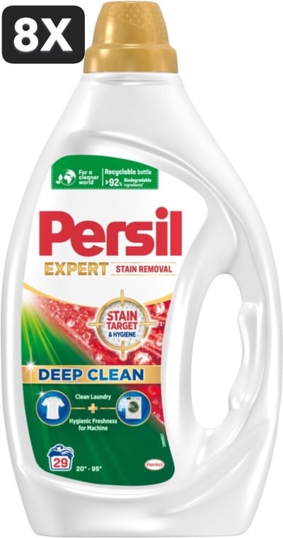 8 x Persil Expert - Vlekverwijdering - Vloeibaar Wasmiddel - Witte en Gekleurde Was - 29 Wasbeurten