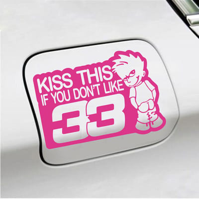 Bumpersticker - Kiss This If You Dont Like 33 - 13 X 18 - Roze