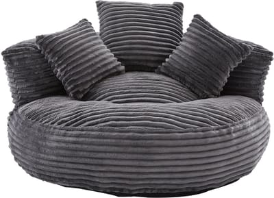 Luie Fauteuil Duurzame Comfort Lounger met Hoge Rug - Zitzak Stoel Bank met Drie Kussens voor Volwassenen en Kinderen, Binnen & Buiten, Enkele Gaming Fauteuil voor Slaapkamer, Kantoor (donkergrijs corduroy)