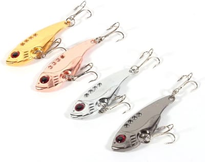 Set van 4 stuks 11G 55mm VIB Jigs voor zoet- en zoutwater, Topwater Aas met Spinnerblad en Drievoudige Haak, Ideaal voor Vissen