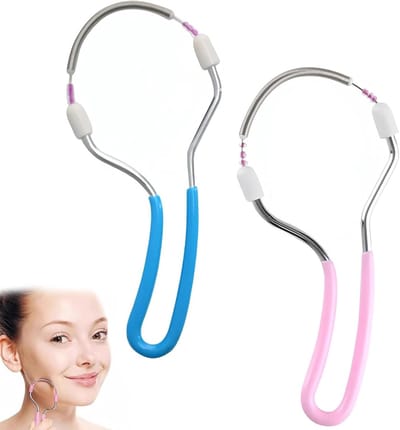 Set van 2 Handmatige Gezichts Epilators, Draagbare Plastic Haarverwijdering voor Voorhoofd, Wangen en Bovenlip, Roze en Blauw