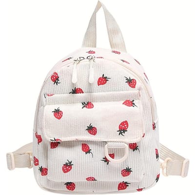 Mode Casual Dagrugzak Rugzak - Fluwelen Mini Dubbele Schouder Tas met Ritsluiting, Utility Vak, Fruitpatroon